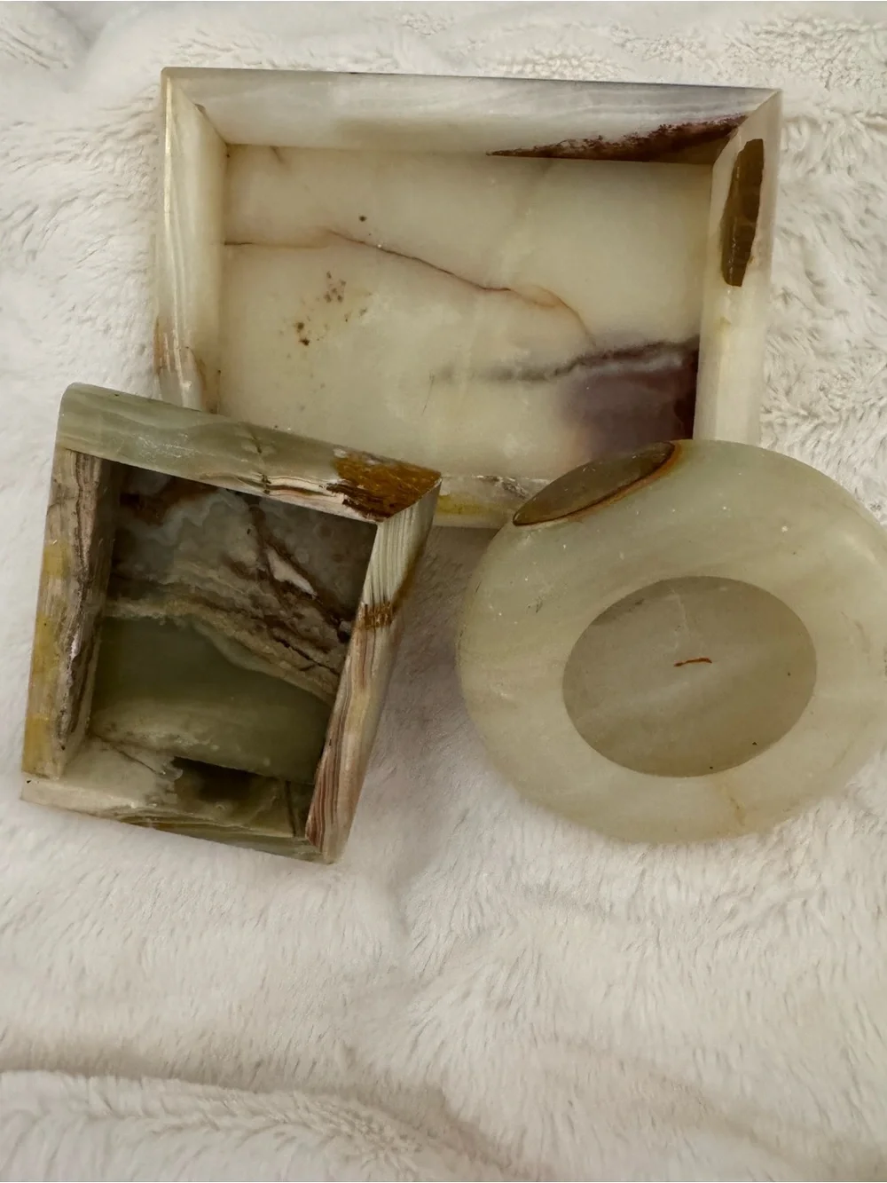 Cream Onyx Vanity Tray and Accessories Set - Neutral Stone Finish